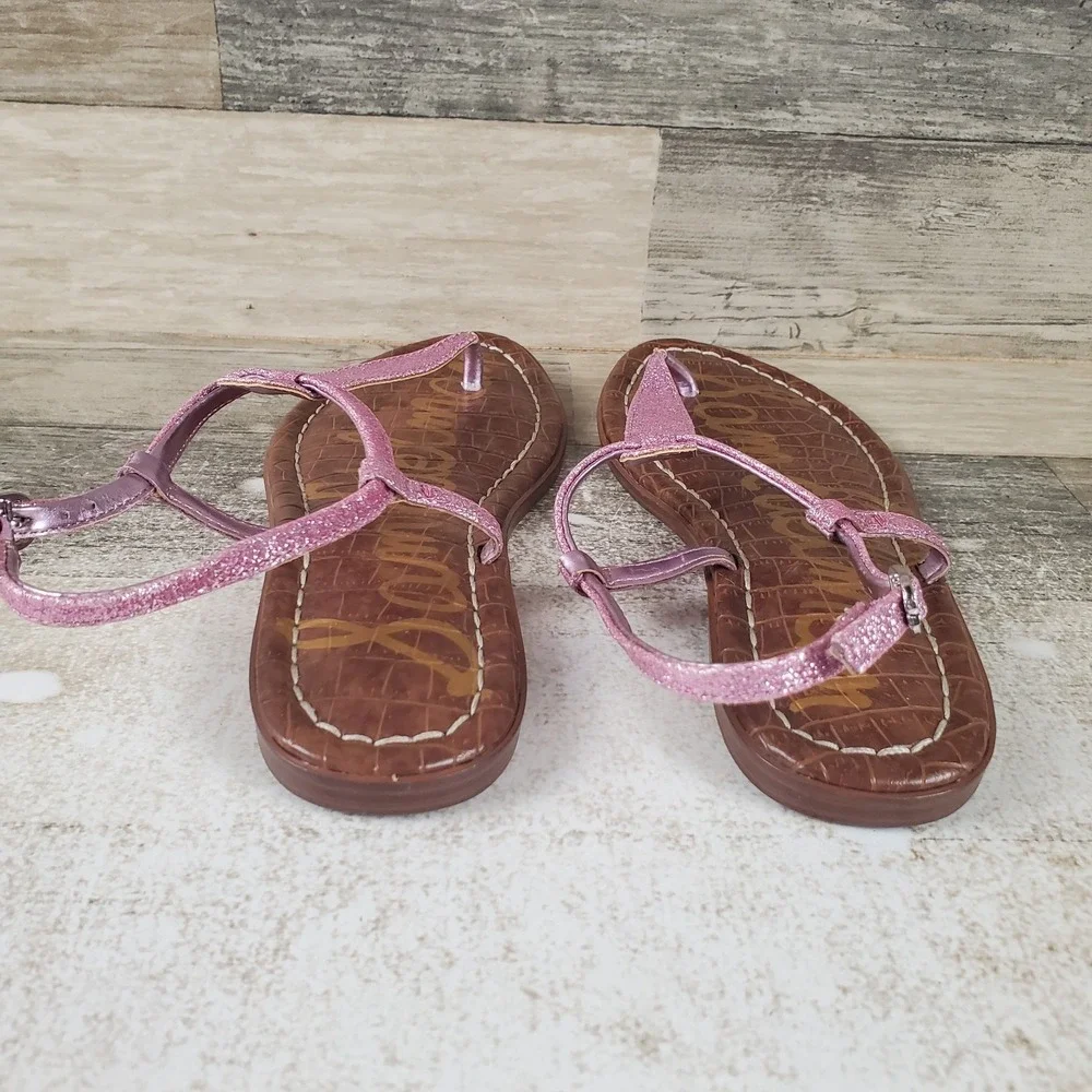 Sam Edelman Gigi Kid Thong Sandal Sz 3 Sparkling Pink Leather Slingback Open Toe